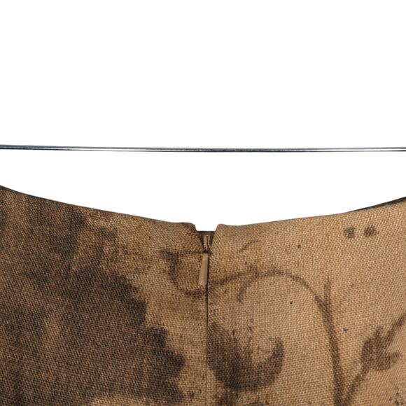 Lauren Ralph Lauren Midi Skirt Women 6 Brown 100% Linen Full Artsy Abstract Boho - Picture 5 of 9